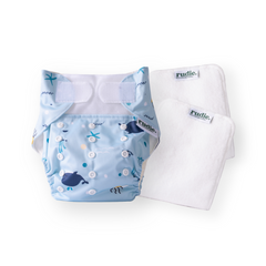 Rudie Baby DryStart toilet training diaper in Whales print with inserts