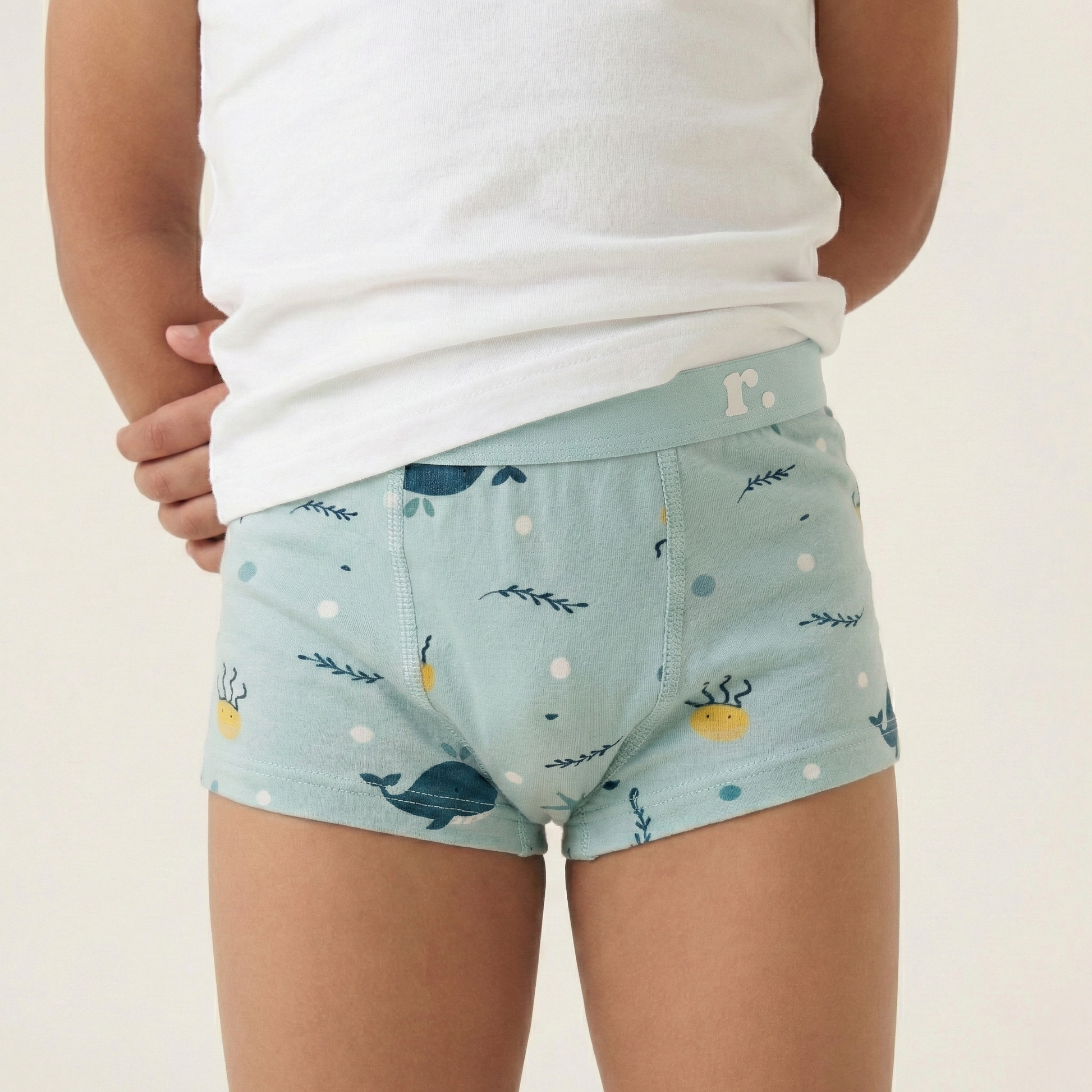 Rudie Baby toilet training underwear flat lay - Whales print, reusable potty training pants